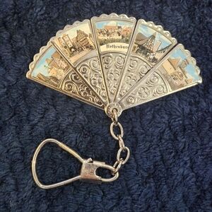 Vintage Rothenburg Germany Fan Keychain with Painted Scenic Panels